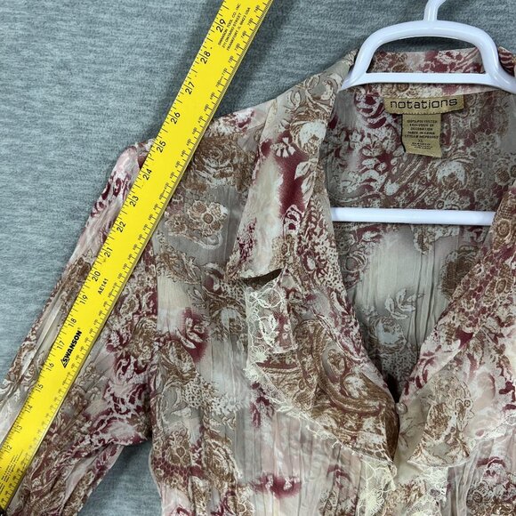 Vintage Notations Womens XL Sheer Chiffon Ruffled Crinkle Boho Button Up Blouse - Picture 13 of 15